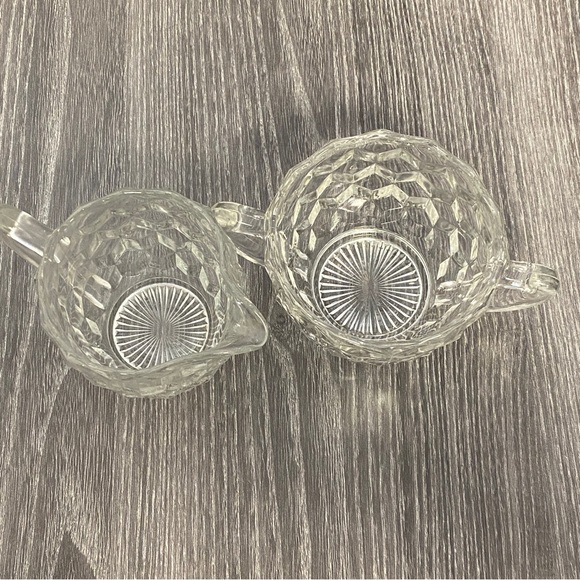 Vintage Jeanette Glass Co. Cubist Pattern Clear Glass Creamer And Sugar Bowl - Picture 3 of 10